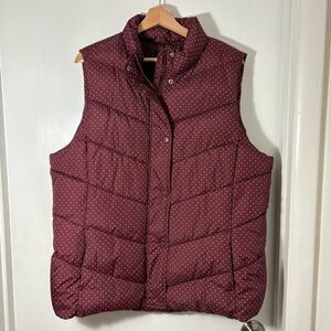 GAP Burgundy Puffer Vest with White Polka Dots
